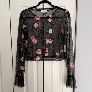 Ten Sixty Sherman Floral Embroidered Black Mesh Top